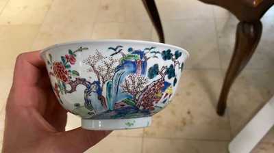 A Chinese famille rose 'mountainous landscape' bowl, Yongzheng